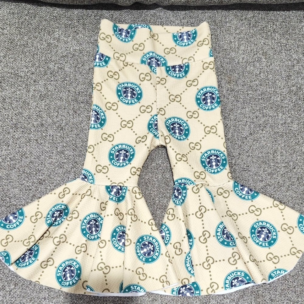 Boutique Handmade Starbucks Print Flare Bell Bottom Toddler Pants